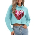 thumbnail image 2 of Xdegoge Womens Valentines Sweatshirt Long Sleeve Drawstring Hoodie Cute Playful Love Heart Print Pullover Casual Lightweight Trendy Cropped Hoodies, 2 of 7
