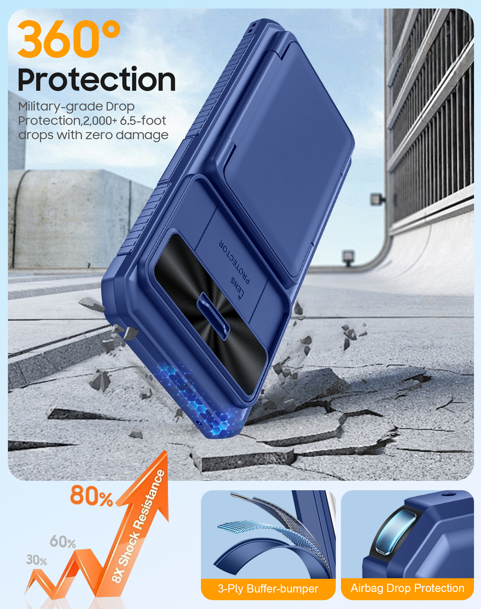 Vizvera for Google Pixel 10 Pro XL Wallet RFlD Cards Holder,Camera Control,Camera Cover,Rugged Shockproof Silicone Protective Phone Case-Blue
