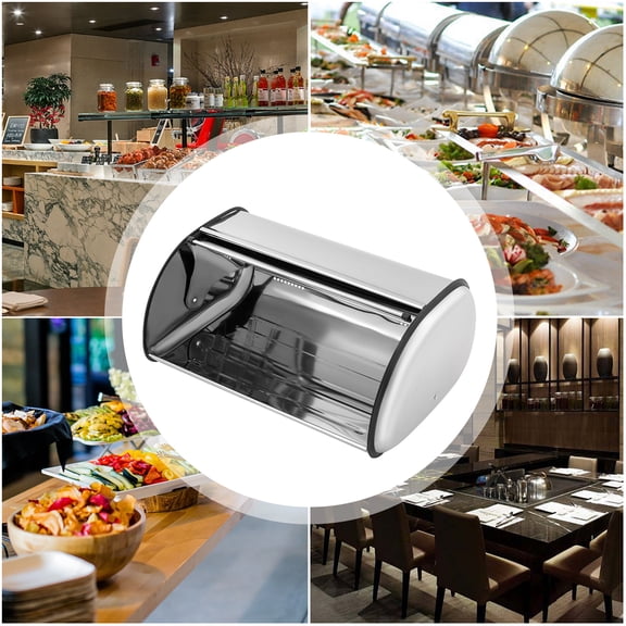 43.5*27*18cm Tabletop Stainless Steel Bread Box Silver Kitchen Counter Bread Container for Hotels Guesthouses Dining Rooms