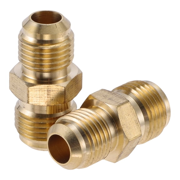Unique Bargains 2 Pcs Brass Pipe Fittings for Air Conditioning 5/16"x3/8" Reducing Union Coupling Brass Pipe Extension Joint Connectors
