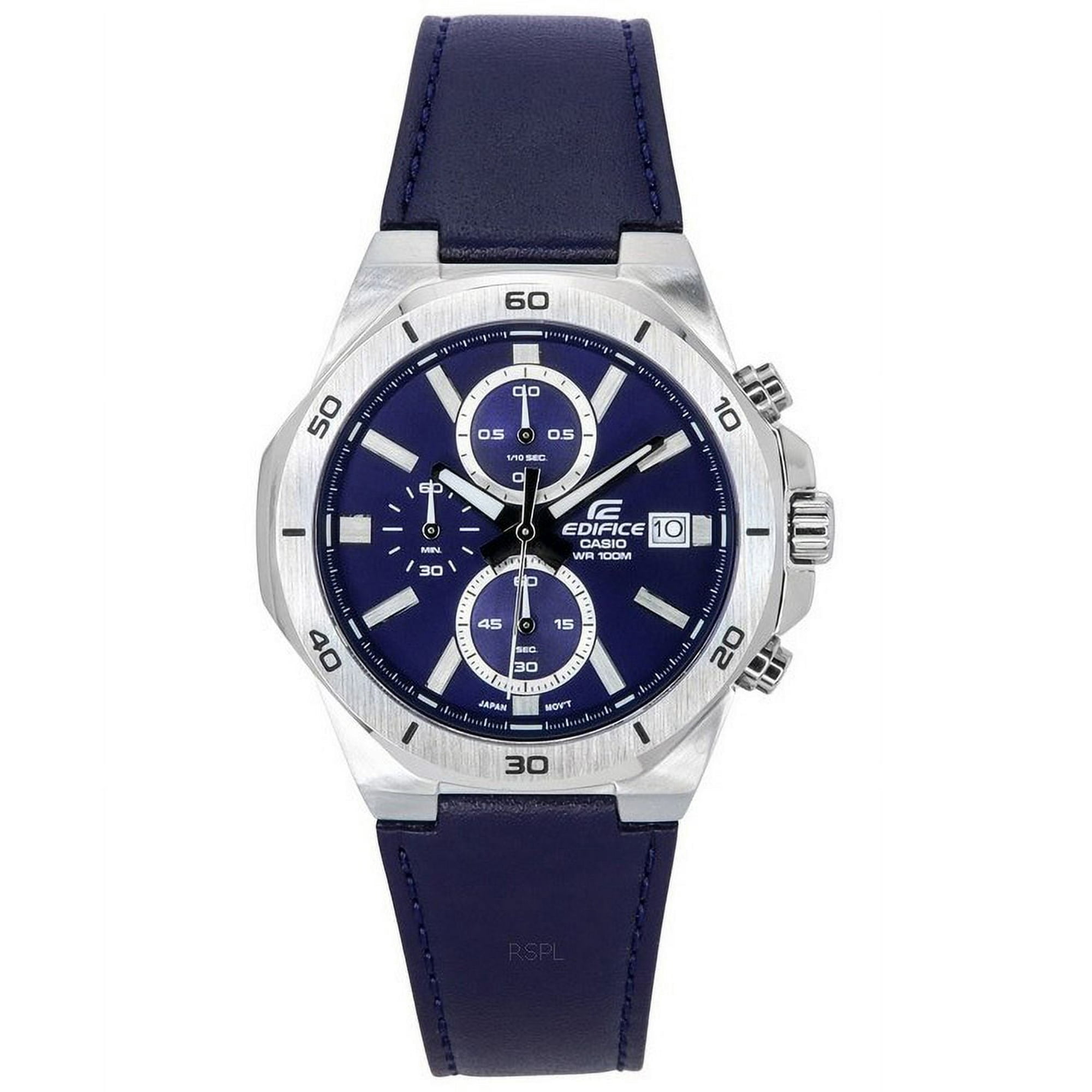 Casio Edifice Standard Chronograph Leather Strap Blue Dial Quartz EFV 640L 2A 100M Men s Watch Walmart