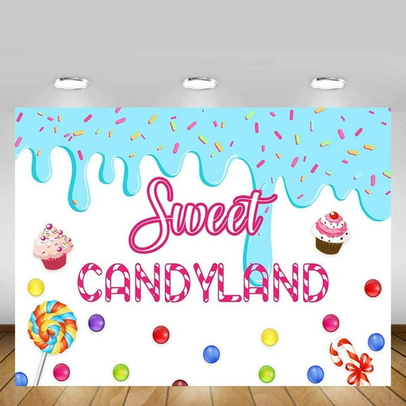 7x5Ft Sweet Candyland Themed Photo Studio Background Girl Birthday Princess Baby Shower Candy Party Decorations Banner Photography Backdrops for Cake Table
