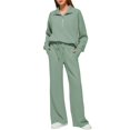 thumbnail image 2 of SWSMCLT Women's Billowy 2 Piece Outfit Shirt With Pants Set Comfy Half Zip Fall Chic Jogger Band Collar Long Sleeve Activewear Set Light Green X-Large, 2 of 5