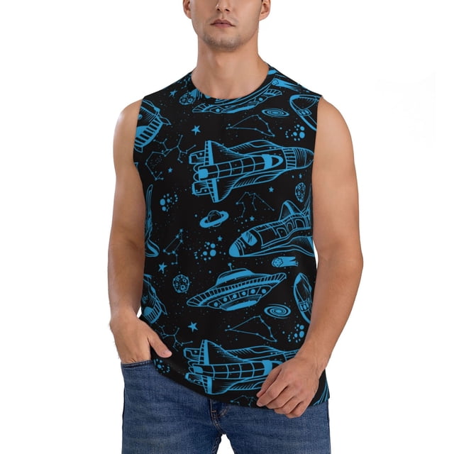 Fotbe Spacecraft Men's Camiseta sin Mangas Estampada para Hombres, Playera Casual para Gimnasio, Entrenamiento, Playa-Medium