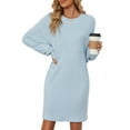 thumbnail image 3 of Deago Women's Knit Long Sleeve Dress Loose Fit Casual Crew Neck Flowy Mini Dresses with Pocket Fall Winter Fashion (Blue, M), 3 of 10
