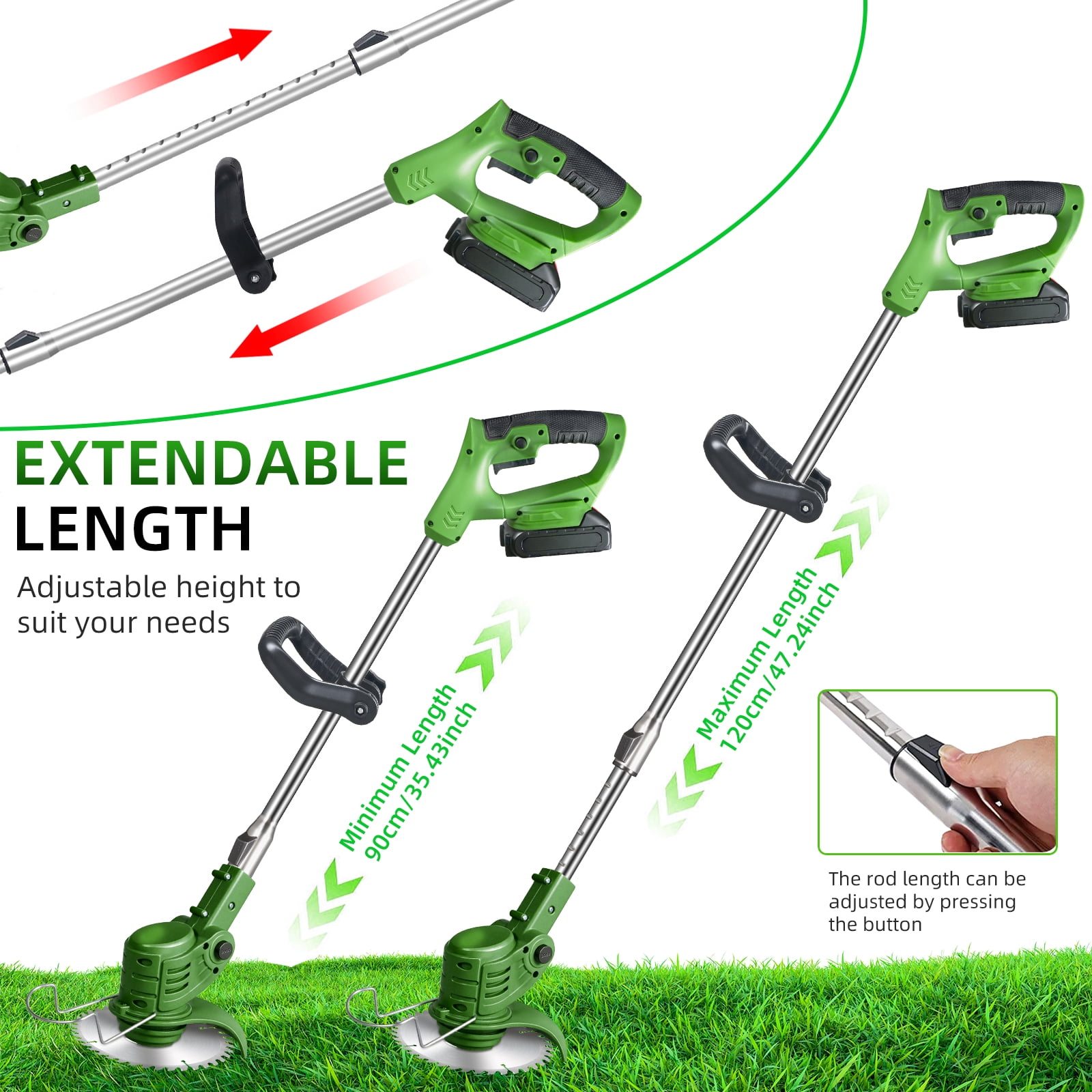 KingFurt  3-in-1 Wheel Edger Mini-Mower, Battery Powered Weed Wacker,Cordless lawn mower for yards
