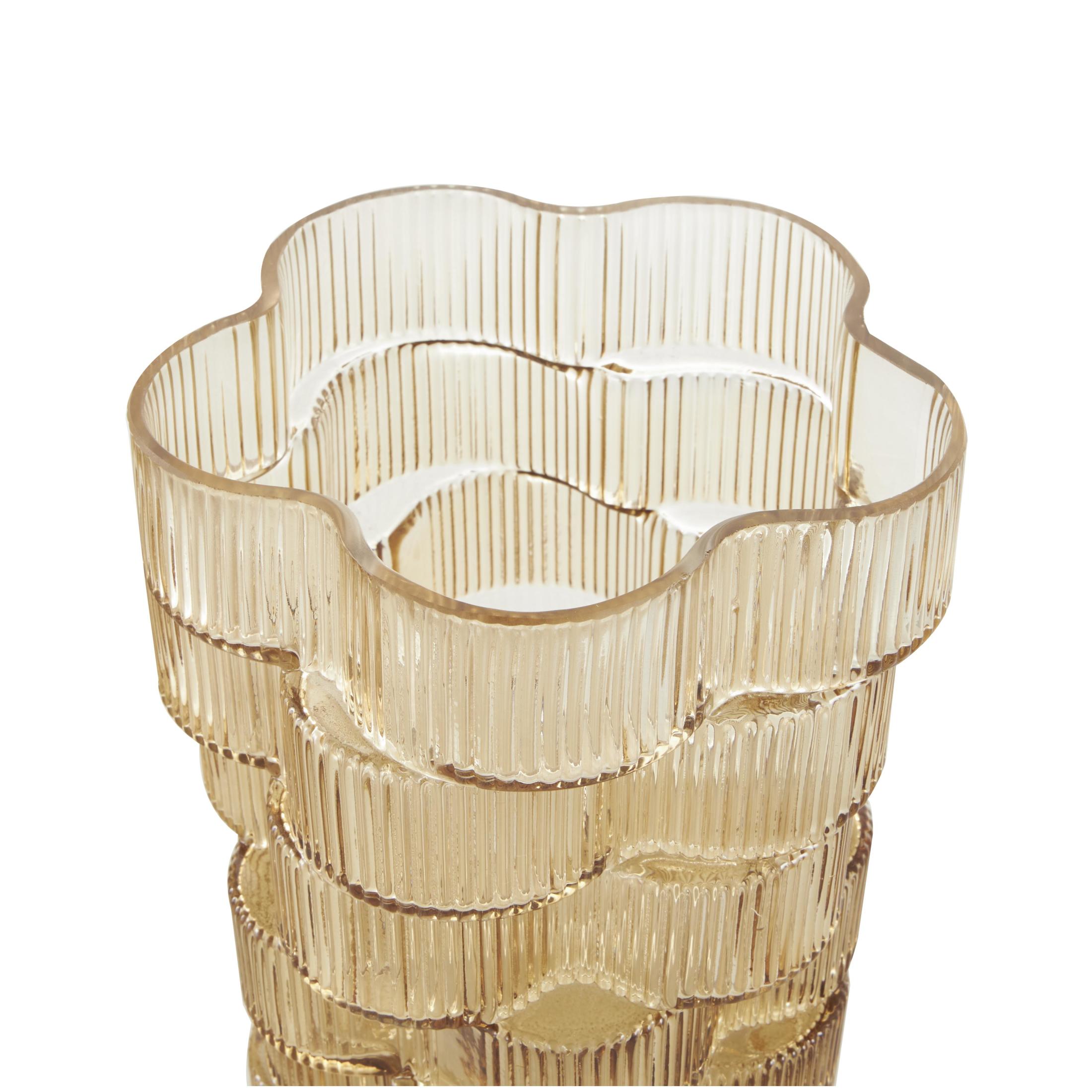 DecMode 12", 9"H Floral Ribbed Stacked Brown Glass Vase, Set of 2