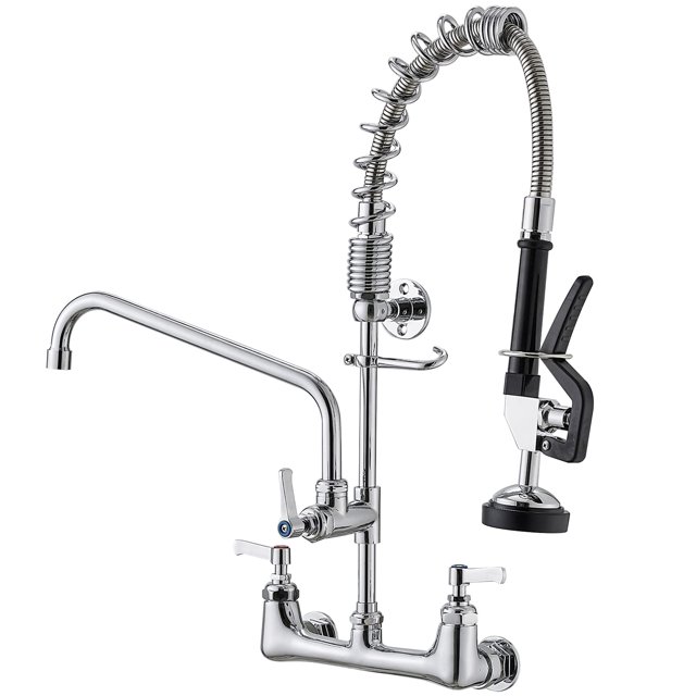 Bwe Grifo Para Fregadero Con Rociador Grifo Comercial Con Rociador Grifo Para Fregadero De Cocina De Montaje En Pared De 20 "De Altura Con Rociador De Preenjuague Centro Ajustable De 8" Para Restauran