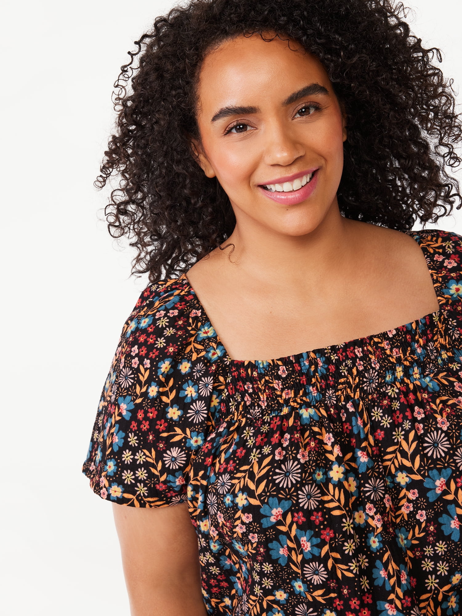 Joyspun Women's Smocked Gauze Sleep Top, Sizes S to 3X