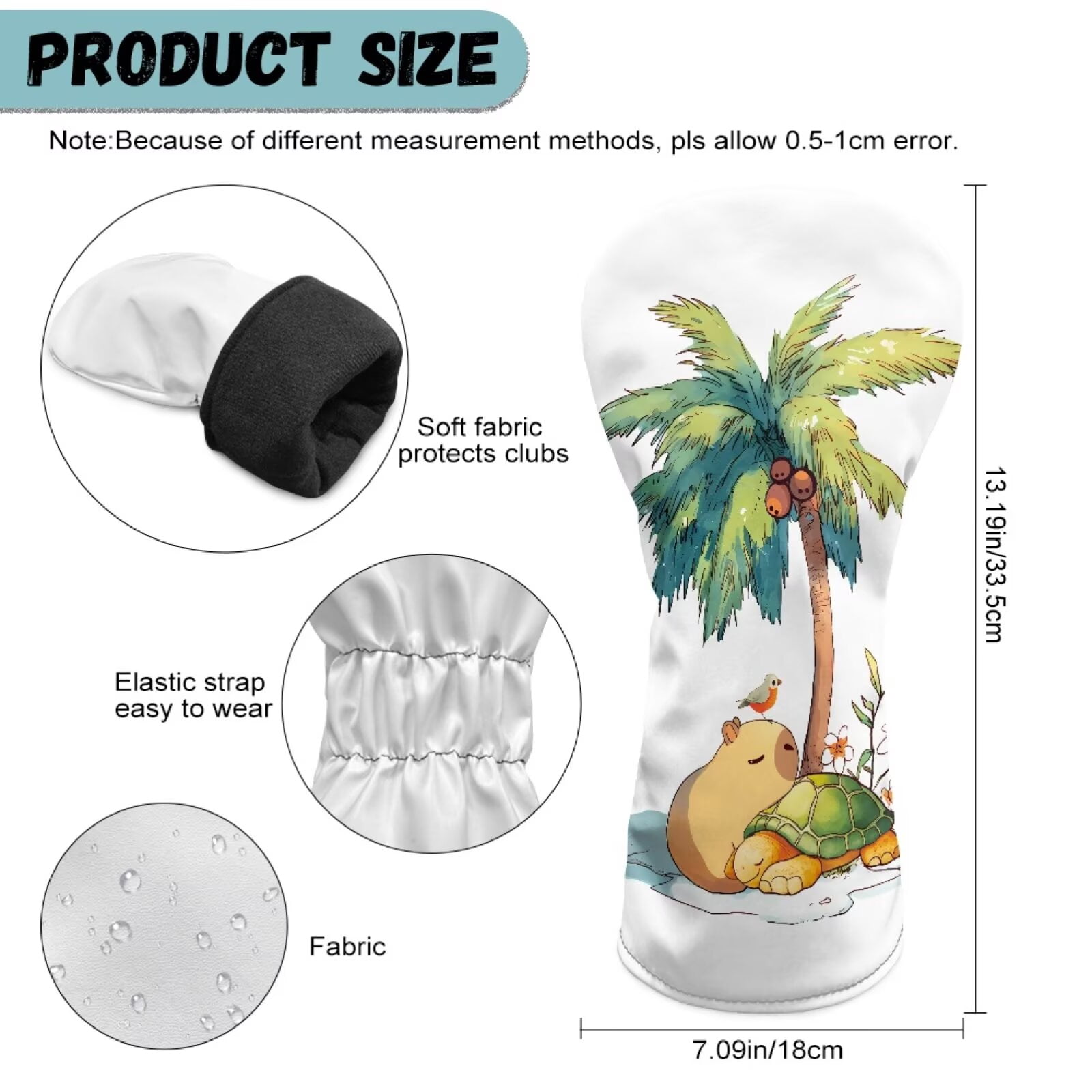 Uorisanigo Golf Club Covers, Golf Club Driver/Fairway Wood/Hybrid Head Cover 1 3 5 UT Cover, Coconut Tree Capybara Turtle Headcovers Set Keep Clubs Dry and Clean, Funny Golfs Accessories