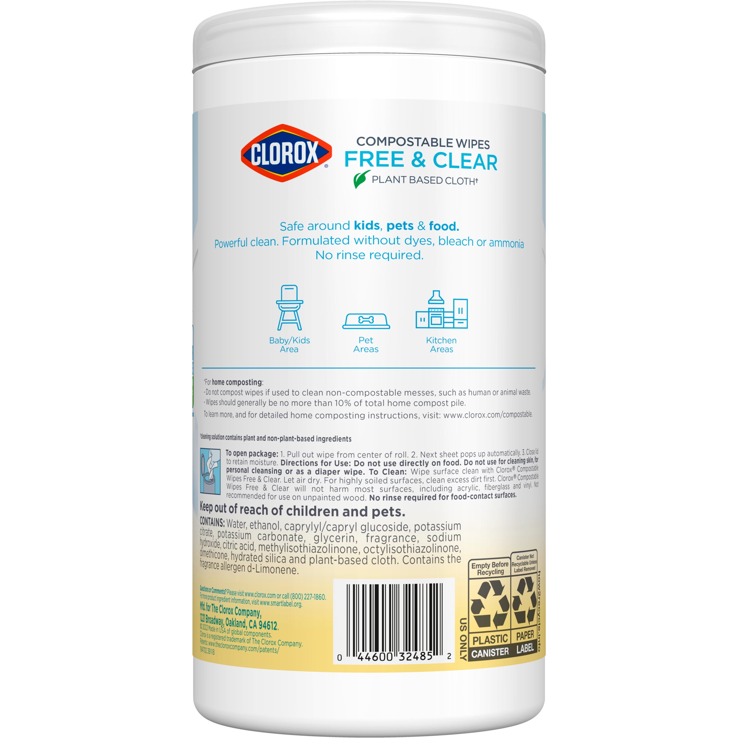 Clorox Cleaning Wipes, Free & Clear, Compostable - 75 wet wipes [1 lb 0.9  oz (479 g)], Cleaning Wipes