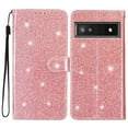 thumbnail image 6 of For Google Pixel 6A Wallet Case Bling Shiny Premium PU Leather with RFID Blocking Card Slots Holder Magnetic Flip Kickstand Shockproof Wrist Strap Cover For Google Pixel 6A, Rosegold, 6 of 7