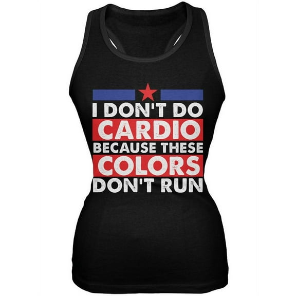 4th Of July I Don't Do Cardio Black Juniors Soft Tank Top - Small