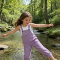 thumbnail image 5 of Staki Linen Overalls Little Girls Boys Shortalls Toddler Kids Summer Bib Overall Shorts with Pocket 3T 4T 5T Purple,4-5 Years, 5 of 9