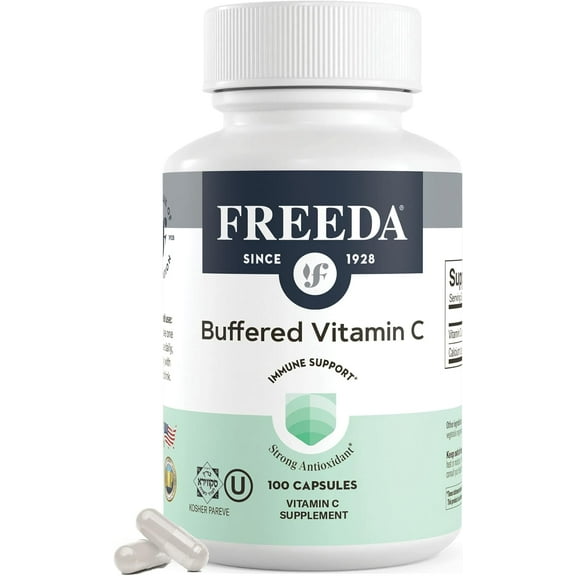 Freeda Vitamin C - Buffered Vitamin C 500mg - Kosher - Powerful Antioxidant Immune Support - Sensitive Stomach Vitamins C Capsules Calcium Ascorbate - Vitamin C 500 mg - Vit C Supplement (100 Count)