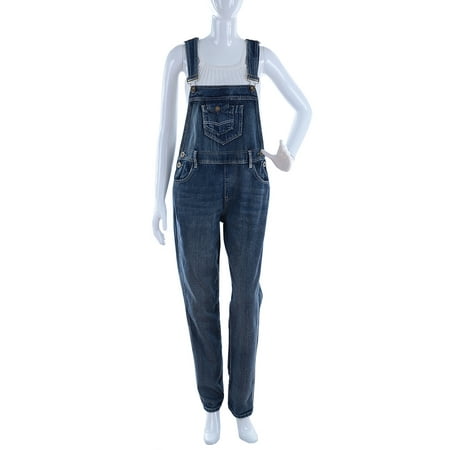 - Casual Blue Denim Jean Straight Leg Distressed Pocket Bib Overalls For Womens