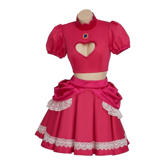 Women’s Princess Peach Inspired Sexy Pink Dress – Adult Party Outfit Retro Game Style