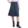 thumbnail image 1 of Falda midi A-line de ante sintético elástico para mujer Inspire Chic con bolsillos y cinturón, color azul oscuro, 1 of 6