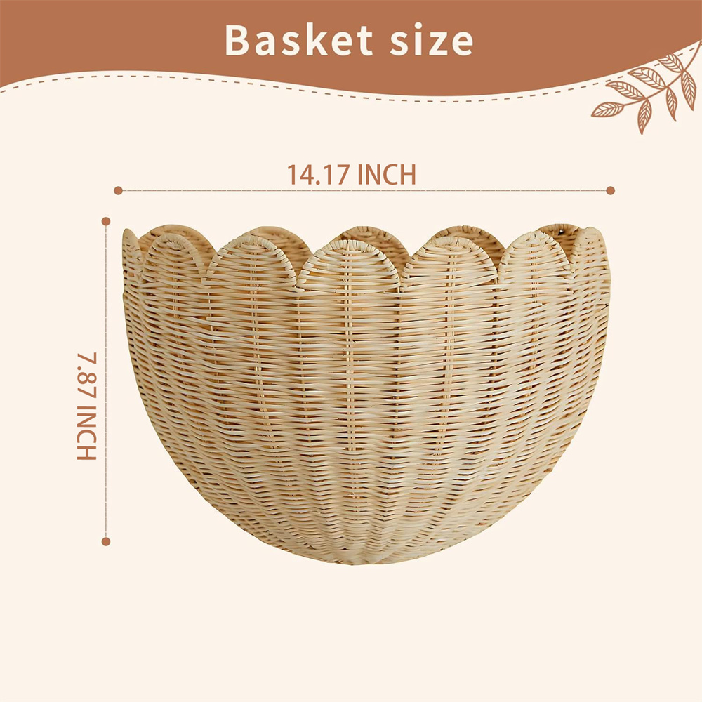 Triani 1Pcs Scalloped Wall Baskets Hand Woven Hanging Rattan Basket Hanging Woven Rattan Wall Basket Decorative Storage Organizer for Bathroom Front Door