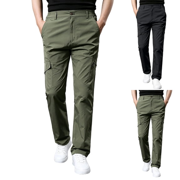 Mens Hiking Cargo Work Pants Cooling Quick Dry Tactical Pant Water Resistant Lightweight Outdoor Fishing Pants with Multi Pocket Army Green