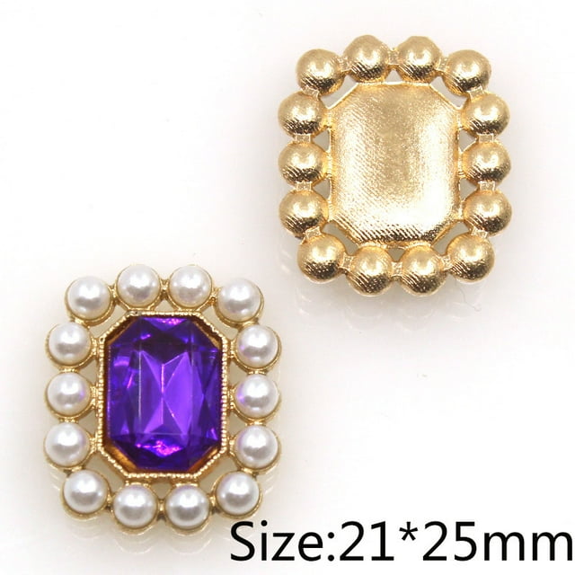 20Pcs/Lot 21*25MM Alloy Pearl Rhinestone Flat Bottom Sewing Buckle Handmade DIY Apparel Wedding Decoration Accessories Dark Purple