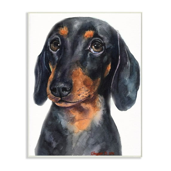Stupell Industries Dachshund Puppy Dog Pet Animal Watercolor Painting Wall Plaque Art by George Dyachenko