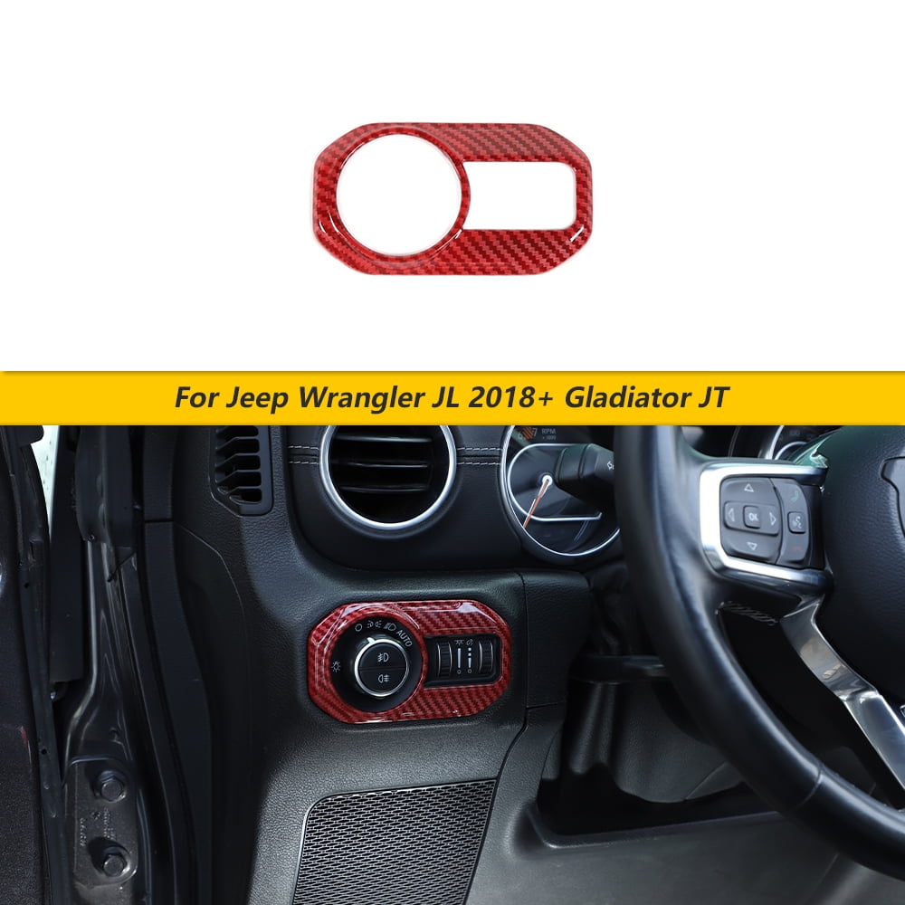CheroCar for Jeep Wrangler Headlight Switch Button Trim Interior Accessories  for 2018-2021 Jeep Wrangler JL JLU Gladiator JT (Red Carbon Fiber) -  