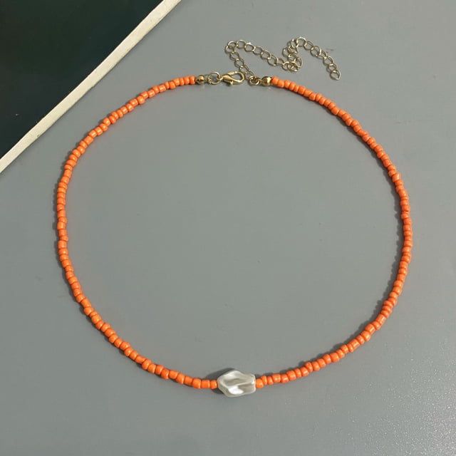 Collier de Perles Boho Mode Femme Imitation Perle Perle de Rocaille Brin Court Collier Ras-du-Cou Fait Main Bijoux Femme Gros