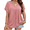 Light Pink, variant on Women's Tops Summer Short Sleeve V-Neck Rolled Sleeve Silver Button Solid Casual Shirt 1X-4X