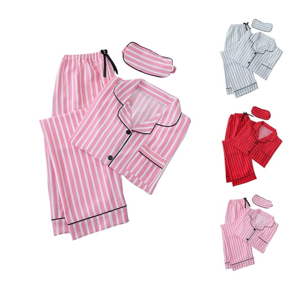 YHAJDS Womens Sleepwear Set Long Sleeve Stripe 3 Piece Set Soft Pajamas for Woman Homewear Set