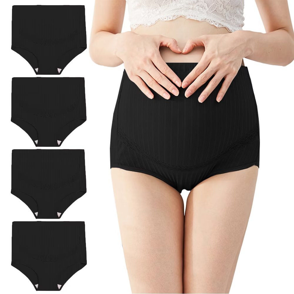Women's Maternity Underwear Over Bump High Cut Pregnancy Panties,4Pack