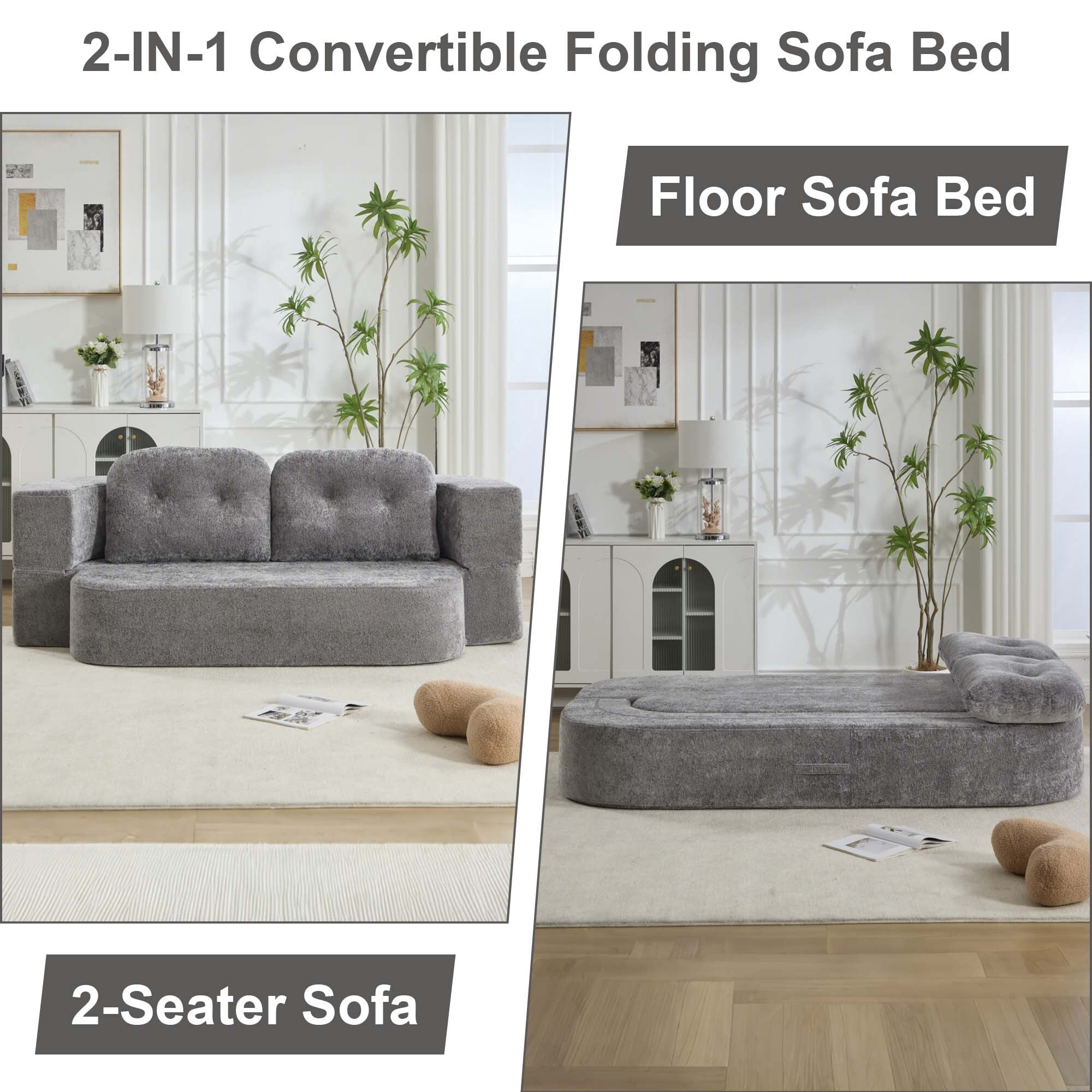 GNIXUU 78.7" W Boneless Cloud Loveseat Sofa, 2 in 1 Convertible Floor Folding Couch Bed Furniture, No Assembly Compressed Comfty Foam Lounge Sleeper for Apartment Office Bedroom Living Room