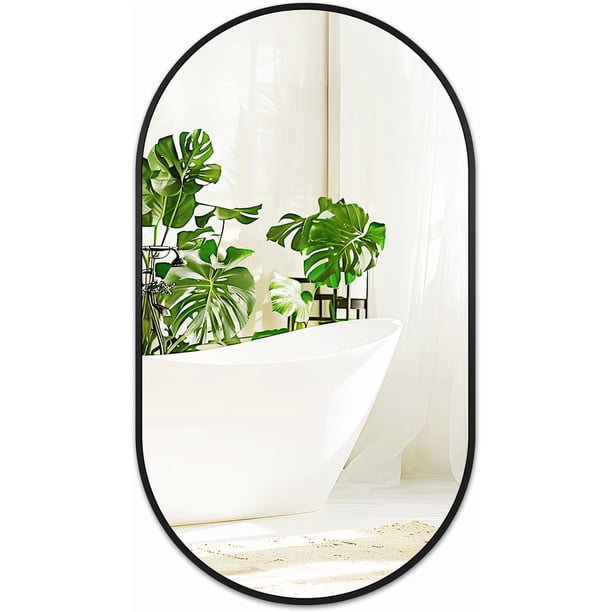 Espejo de baño ovalado negro para lavabo – Espejo de cambiador ovalado de 20 x 36 pulgadas con marco de metal mate para recámara, sala de estar, cambiador, pasillo, decoración de entrada,
