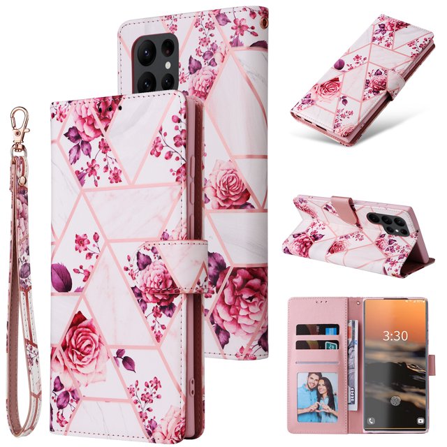 Compatible with Samsung Galaxy S23 Ultra 5G Premium Vintage PU Leather Magnetic Closure Case with Strap Flip Cover
