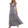 thumbnail image 2 of SAYOO Women's Summer Long Beachwear Dress Ruffle Short Sleeve V Neck Maxi Swing DressBoho Floral Tiered A-line Dress, 2 of 7
