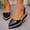 #0083-Black, variant on Women's Pointed Toe Wedge Sandals, Espadrille Slingback Heels with Straw Trim, Plus Size Summer Beach Footwear Gift