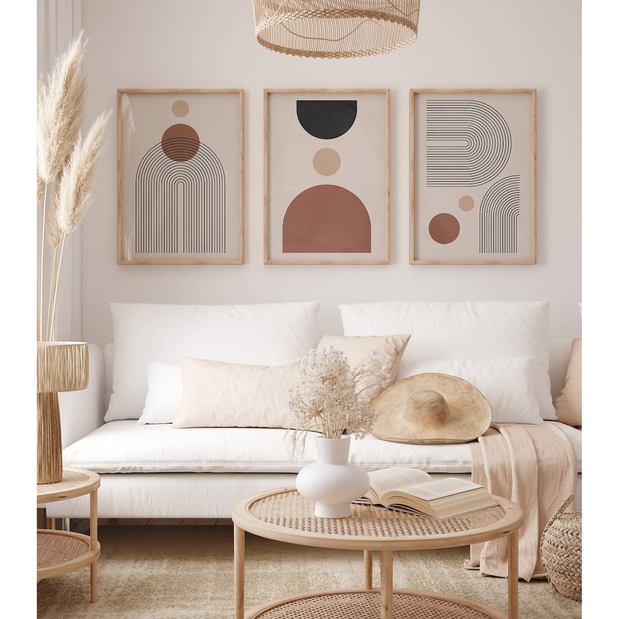 Set Of 3 Terracotta Abstract Wall Art Prints Boho Mid Century Modern Modern Living Room And Office Decor