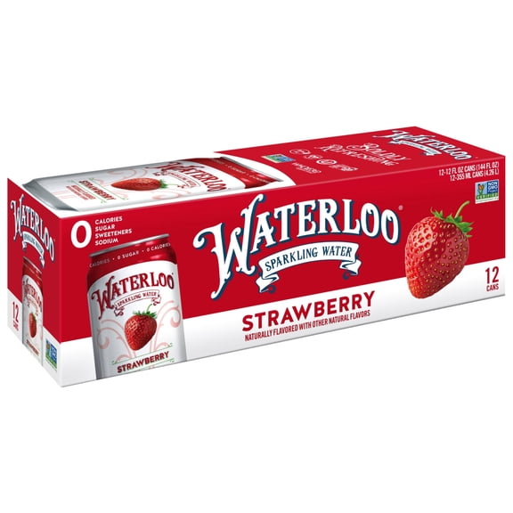 Waterloo Sparkling Water, Strawberry, 12 fl oz, 12 Pack Cans