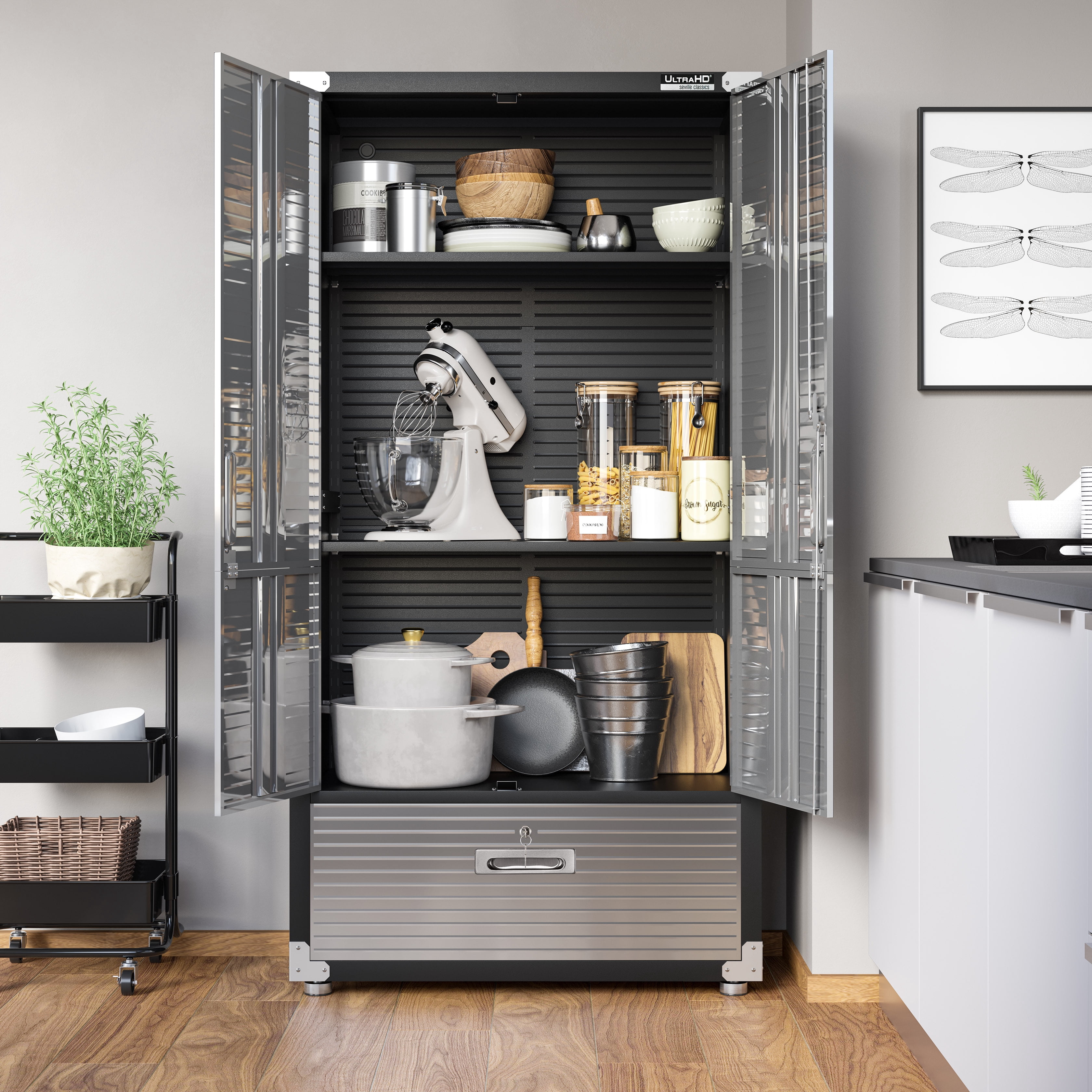 Seville Classics UltraHD® French Door Storage Cabinet with Drawer, 36" W x 18" D x 72" H