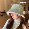 thumbnail image 3 of SikaFu Blue Denim Water Washing Fisherman Hat, Big Head Enclosure, Retro, Old Bucket Hat, Pearl Lace Border Hat Basin, 3 of 7