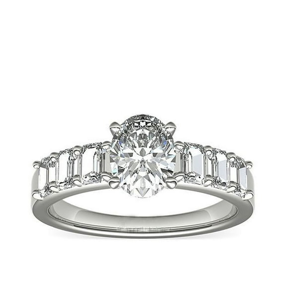 1.10 T.C.W Brilliant Oval Cut Natural Diamond Wonderful Solitiare with Accents Engagement Ring for Women Solid 14K White Gold Size 3