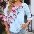 thumbnail image 5 of GERsome Womens Short Sleeve T-Shirts, Trendy 3/4 Ruffle Sleeve Crew Neck Floral Shirts Summer Loose Fit Business Casual Dressy Work Shirts, Sizes S-3XL, 5 of 7