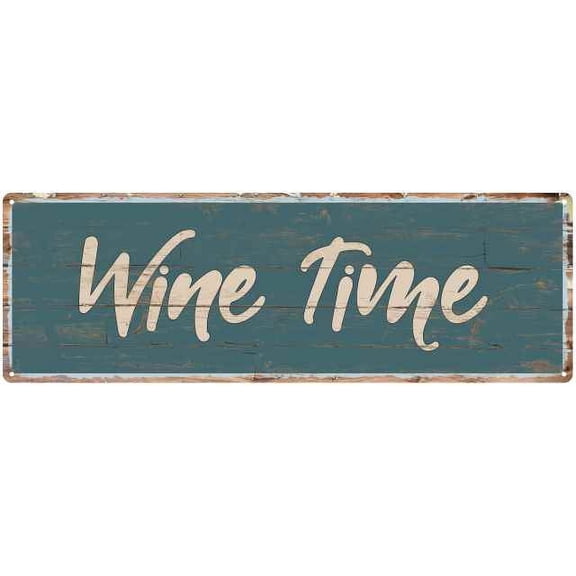 Wine Time Beach Style Wood Look Sign Gift Green 6x18 Metal Decor 106180086028
