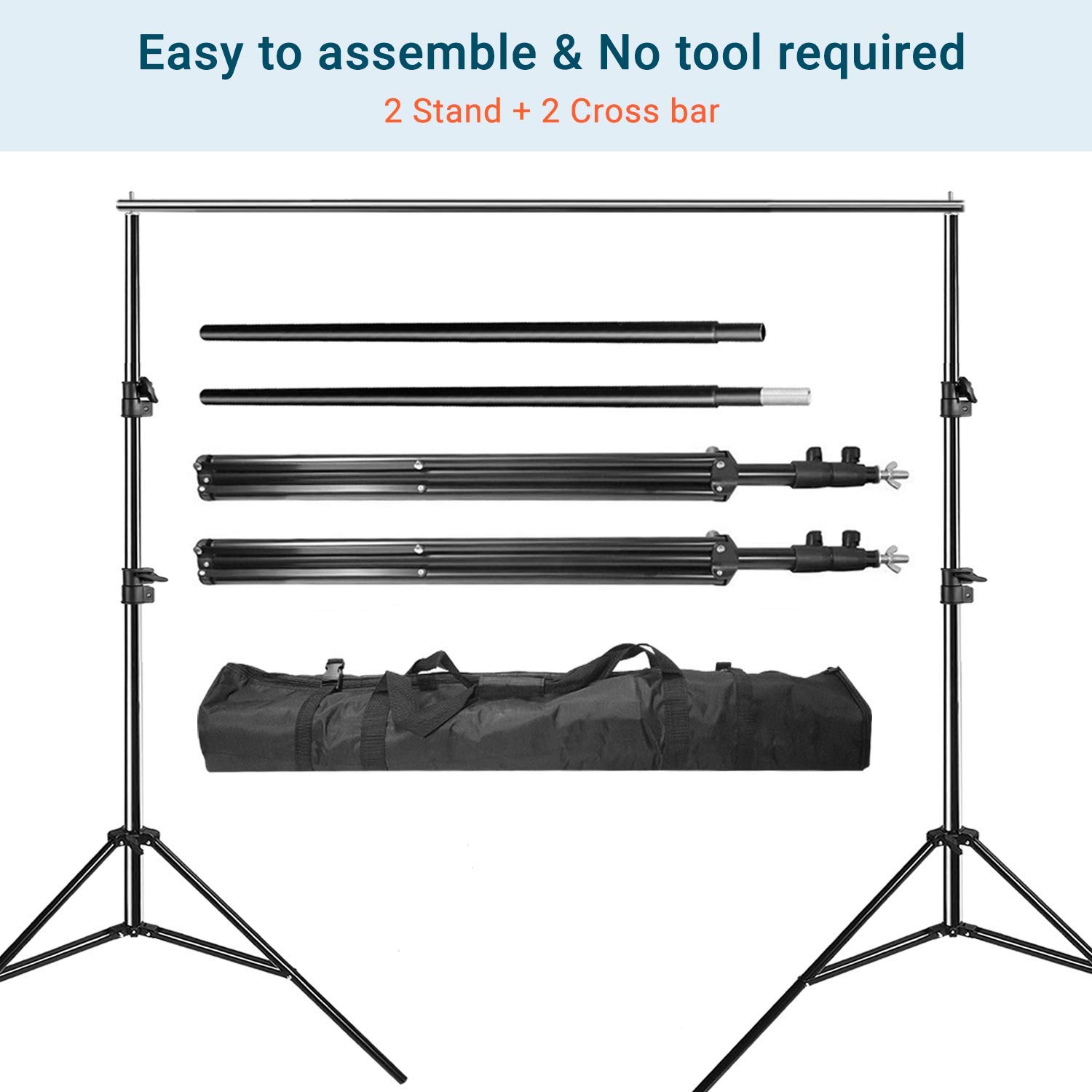 LS Photography 10 Feet Wide Photography Photo Muslin Background Support Stand Backdrop Crossbar Kit, Backdrop Support Stand with Carry Bag, WMT1143 - image 2 of 6