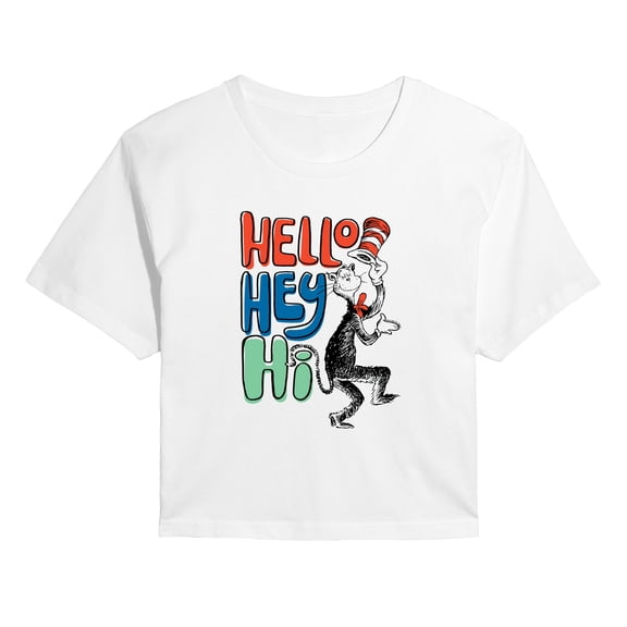 Dr. Seuss - Hello Hey Hi - Juniors Cropped Cotton Blend T-Shirt
