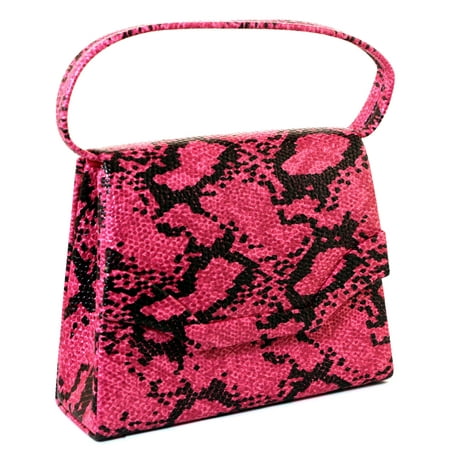 - Pink & Black Snake-Skin Print Fashion Hand Bag Clutch Purse With Magnetic Snap Closure PS486