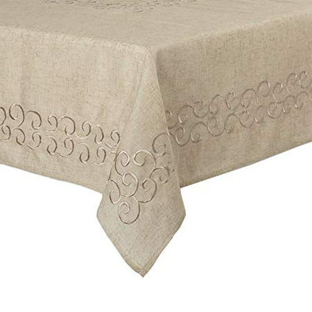 

Fennco Styles Classic Embroidery Scroll Border Linen Blend 67 x 120 Inch Tablecloth - Natural Tablecloth for Wedding Banquet Special Events and Home Décor