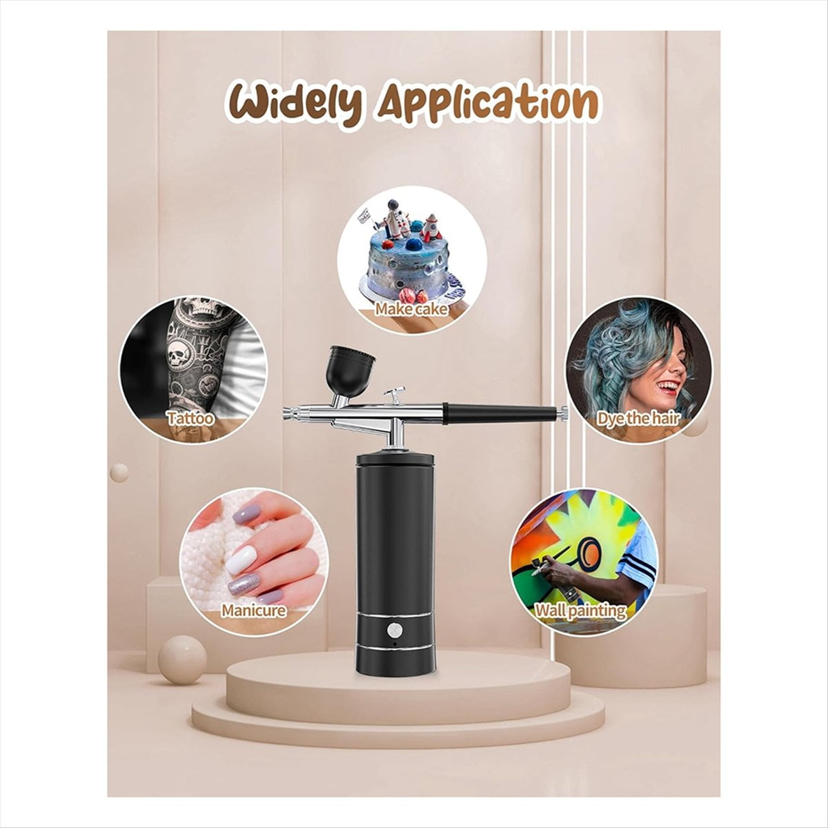 Airbrush Kit with Compressor, Portable Nail Spraygun, Rechargeable Cordless Airbrush Se mj3514