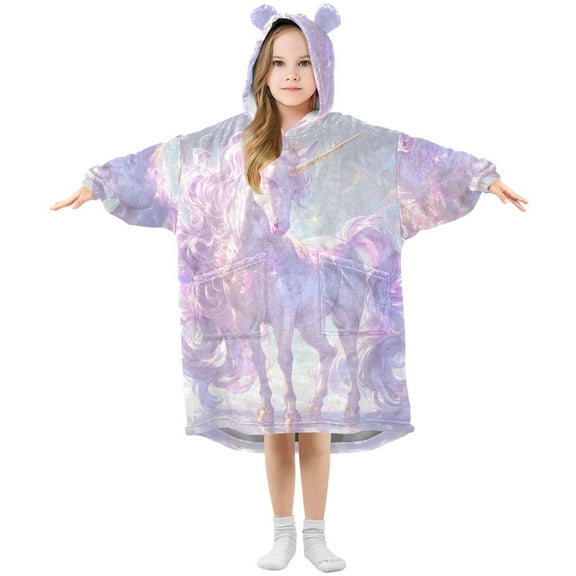 joogoo Wearable Blanket Hoodie Beautiful Unicorn for Flannel Sherpa Pocket 3-14 YR M