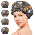 thumbnail image 7 of Shower Caps,Autumn Halloween Scene Pattern Waterproof Shower Cap for Women 4 Pieces,Double Reusable Hair Cover for Shower PEVA Elastic Stretch Hem, 7 of 7